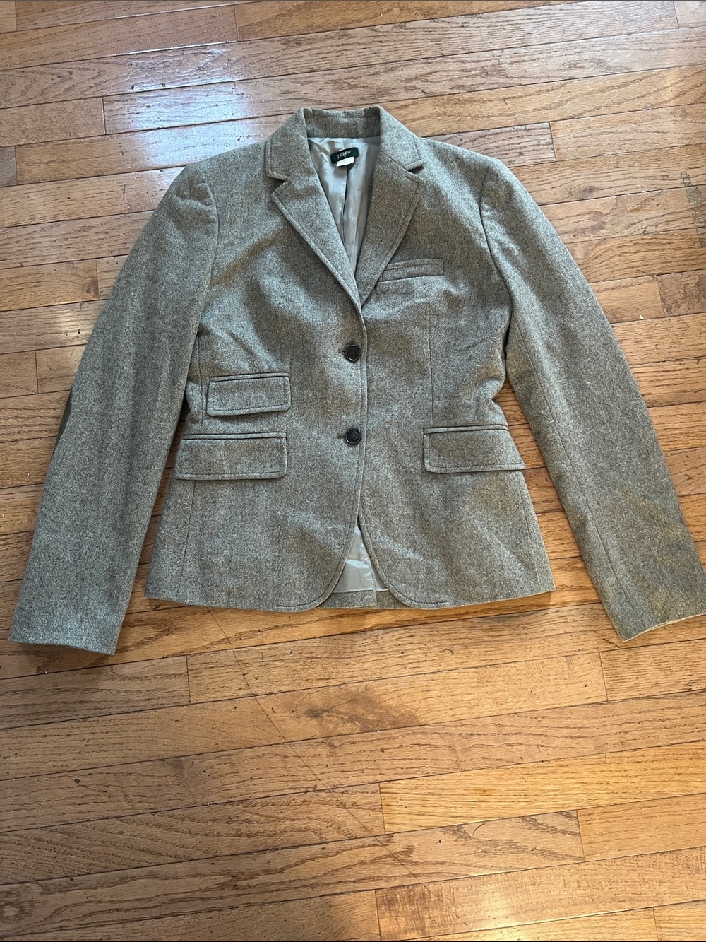 Vintage 2006 J.Crew Tweed Blazer Sz 4 Elbow Patch Equestrian Academia